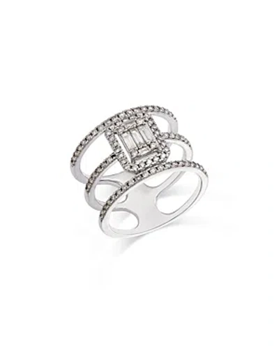 Bloomingdale's Diamond Round & Baguette Triple Row Ring In 14k White Gold, 0.75 Ct. T.w. In Metallic