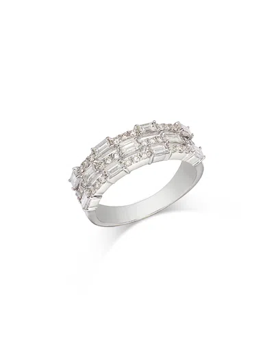 Bloomingdale's Diamond Round-cut & Tapered Baguette Triple Row Band Ring In 14k White Gold, 1.0 Ct. T. W.