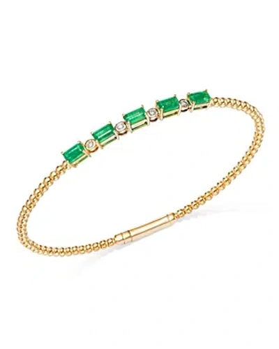 Bloomingdale's Emerald & Diamond Bangle Bracelet In 14k Yellow Gold In Green/gold