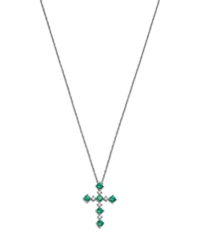 Bloomingdale's Emerald & Diamond Cross Pendant Necklace In 14k White Gold, 18 In Green/white