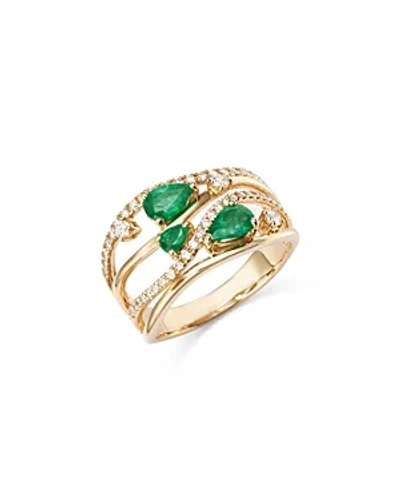 Bloomingdale's Emerald & Diamond Crossover Ring In 14k Yellow Gold In Green/gold