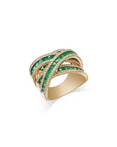 Bloomingdale's Emerald & Diamond Crossover Ring In 14k Yellow Gold In Green/gold