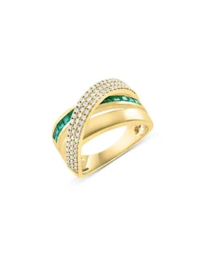 Bloomingdale's Emerald & Diamond Crossover Ring In 14k Yellow Gold In Green/gold