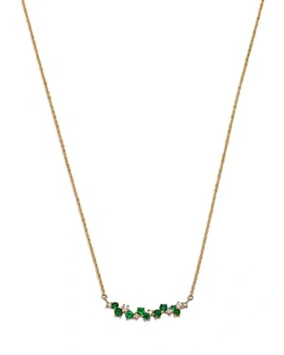 Bloomingdale's Emerald & Diamond Curved Bar Necklace In 14k Yellow Gold In Green/gold