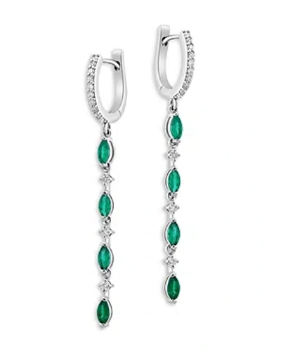 Bloomingdale's Emerald & Diamond Dangle Hoop Drop Earrings In 14k White Gold In Green/white
