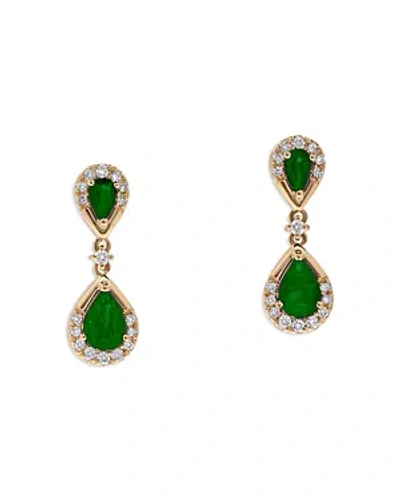 Bloomingdale's Emerald & Diamond Halo Drop Earrings In 14k Yellow Gold In Green