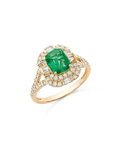 Bloomingdale's Emerald & Diamond Halo Ring In 14k Yellow Gold In Green/gold