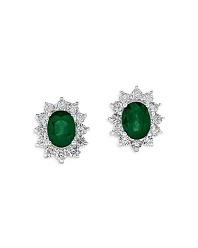 Bloomingdale's Emerald & Diamond Halo Starburst Stud Earrings In 14k White Gold - 100% Exclusive In Green/white