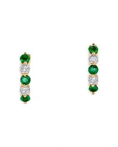 Bloomingdale's Emerald & Diamond Hoop Earrings In 14k Yellow Gold In Emerald/gold