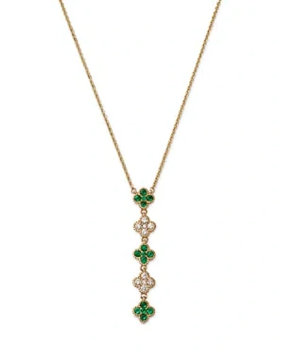 Bloomingdale's Emerald & Diamond Linear Clover Pendant Necklace In 14k Yellow Gold, 18 In Green/gold