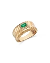 BLOOMINGDALE'S EMERALD & DIAMOND RIDGED STATEMENT RING IN 14K YELLOW GOLD