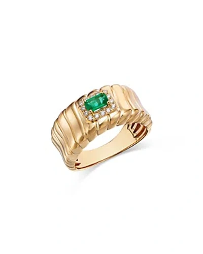 Bloomingdale's Emerald & Diamond Ridged Statement Ring In 14k Yellow Gold In Green/gold