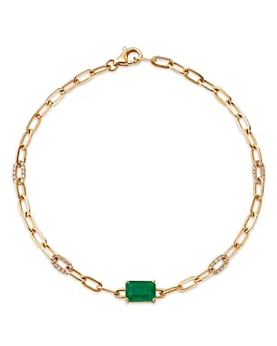 Bloomingdale's Emerald & Diamond Station Chain Bracelet In 14k Yellow Gold In Green/gold