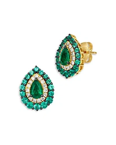 Bloomingdale's Emerald & Diamond Teardrop Earrings In 14k Yellow Gold - 100% Exclusive In Green