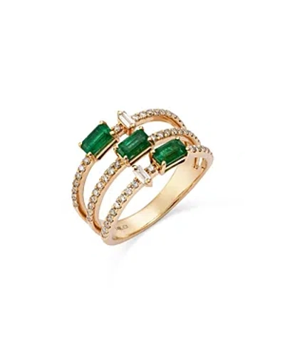 Bloomingdale's Emerald & Diamond Triple Row Statement Ring In 14k Yellow Gold In Green/gold