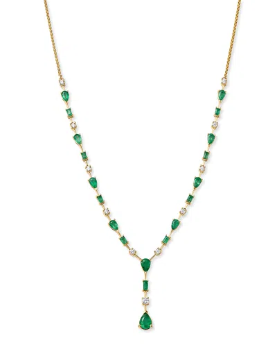 Bloomingdale's Emerald & Diamond Y Necklace In 14k Yellow Gold, 18 In Green/gold