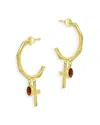 Bloomingdale's Garnet And Cross Half Hoop Earrings In 14k Yellow Gold - Exclusive In Gold