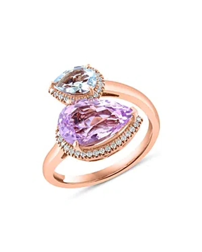 Bloomingdale's Kunzite, Aquamarine & Diamond Bypass Ring In 14k Rose Gold In Multi