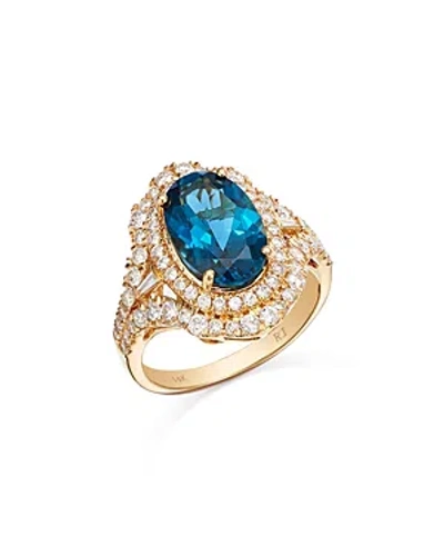 Bloomingdale's London Blue Topaz & Diamond Halo Ring In 14k Yellow Gold In London Blue Topaz/gold