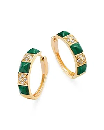 Bloomingdale's Malachite & Diamond Small Hoop Earrings In 14k Yellow Gold In Green/gold