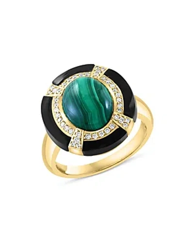 Bloomingdale's Malachite, Onyx And Diamond Ring In 14k Yellow Gold