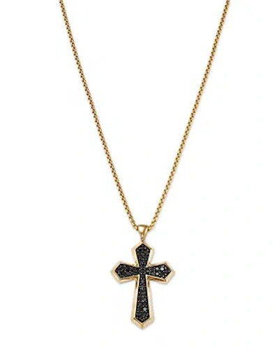 Bloomingdale's Men's Black Diamond Cross Pendant Necklace In 14k Yellow Gold, 1.0 Ct. T.w.
