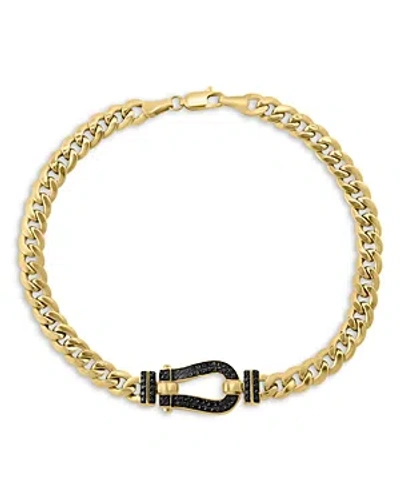 Bloomingdale's Men's Black Diamond Horsebit Curb Link Chain Bracelet In 14 Yellow Gold In Black/gold