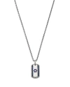 Bloomingdale's Men's Blue Sapphire & Diamond, & Enamel Star Of David Dog Tag Pendant Necklace In 14k White Gold, 22 In Blue/white