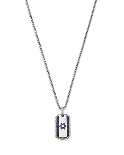 Bloomingdale's Men's Blue Sapphire & Diamond, & Enamel Star Of David Dog Tag Pendant Necklace In 14k White Gold, 22 In Blue/white