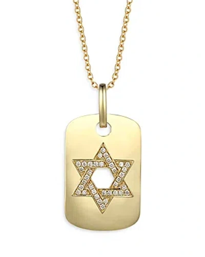 Bloomingdale's Men's Champagne Diamond Star Of David Dog Tag Pendant Necklace In 14k Yellow Gold, 0.25 Ct. T.w.