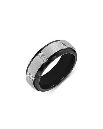 Bloomingdale's Men's Diamond Pave Cut Bevel Edge Band Ring In Sterling Silver & Tungsten, 0.36 Ct. T. W. In Silver/black