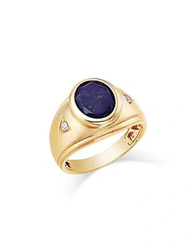 Bloomingdale's Men's Lapis & Diamond Ring In 14k Yellow Gold