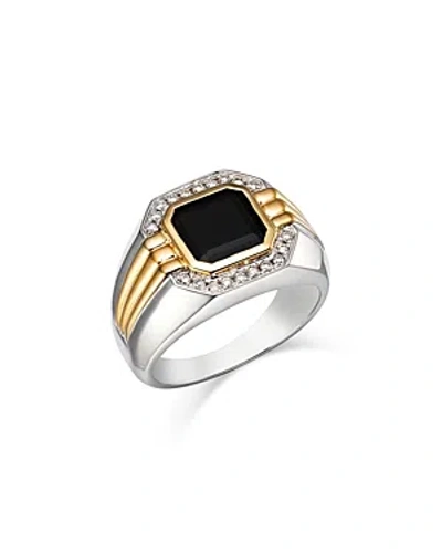 Bloomingdale's Men's Onyx & Diamond Halo Ring In 14k Yellow & White Gold In Black/two-tone