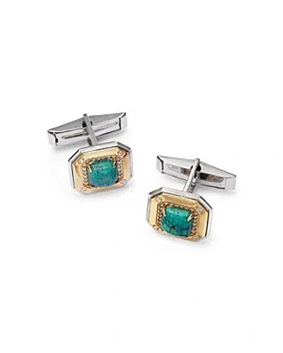 Bloomingdale's Men's Turquoise & Diamond Cufflinks In 14k Yellow & White Gold In Blue/gold