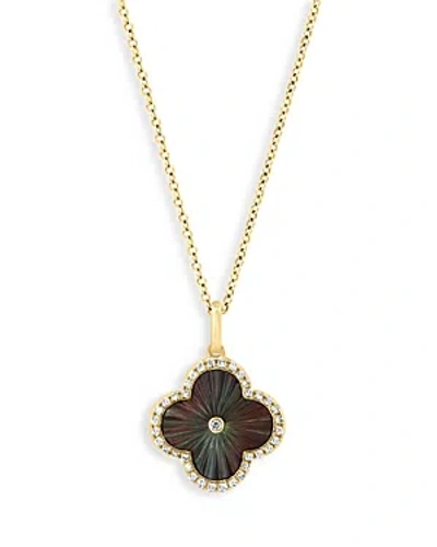 Bloomingdale's Mother Of Pearl & Diamond Clover Pendant Necklace In 14k Yellow Gold, 18 In Brown