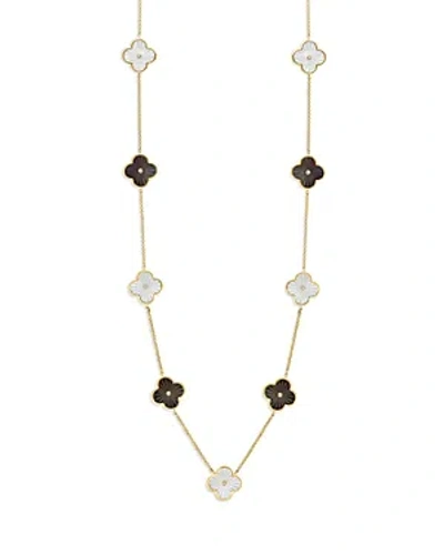 Bloomingdale's Mother Of Pearl & Diamond Clover Station Collar Necklace In 14k Yellow Gold, 18 In Black