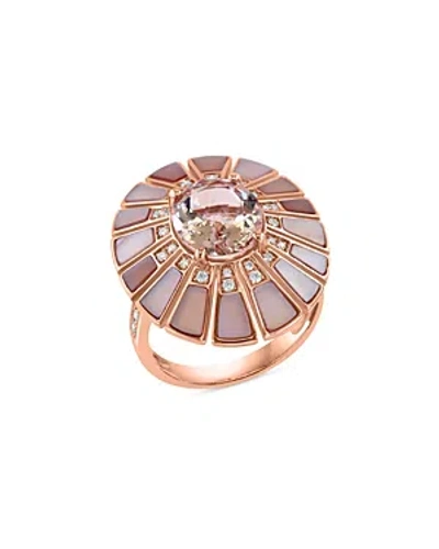 Bloomingdale's Mother Of Pearl, Morganite, & Diamond Statement Ring In 14k Rose Gold In Pink