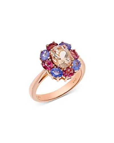 Bloomingdale's Multi Gemstone Halo Ring In 14k Rose Gold In Pink/multi