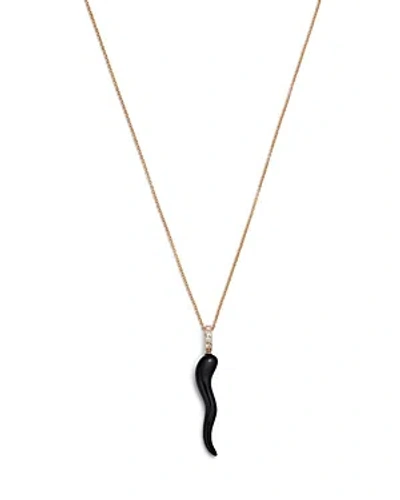 Bloomingdale's Onyx & Diamond Accent Italian Horn Pendant Necklace In 14k Yellow Gold , 17