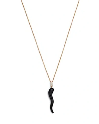 Bloomingdale's Onyx & Diamond Accent Italian Horn Pendant Necklace In 14k Yellow Gold, 17 In Black/gold