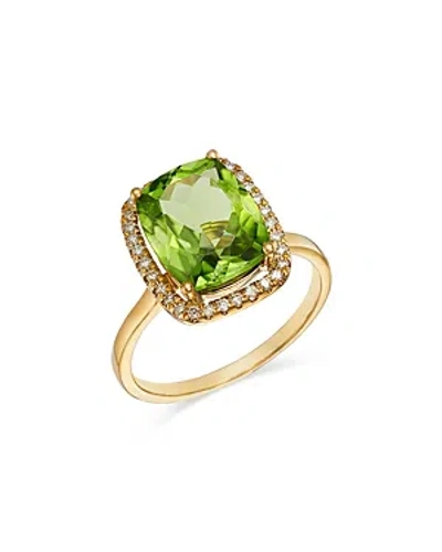 Bloomingdale's Peridot & Diamond Halo Ring In 14k Yellow Gold 0.18 Ct. T.w. - 100% Exclusive In Green/gold