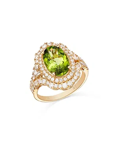 Bloomingdale's Peridot & Diamond Oval Halo Ring In 14k Yellow Gold In Peridot/gold