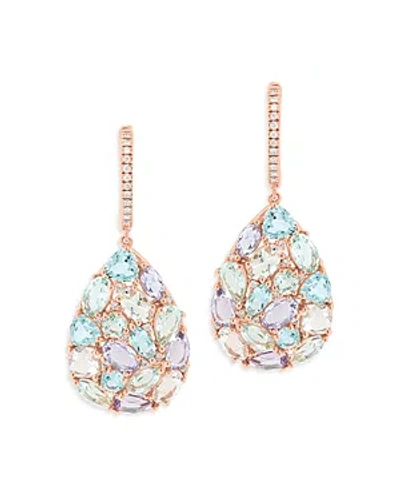 Bloomingdale's Pink Amethyst, Green Amethyst, Blue Topaz, Morganite & Diamond Drop Earrings In 18k Rose Gold