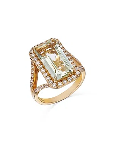 Bloomingdale's Prasiolite & Diamond Halo Ring In 14k Yellow Gold In Green/gold