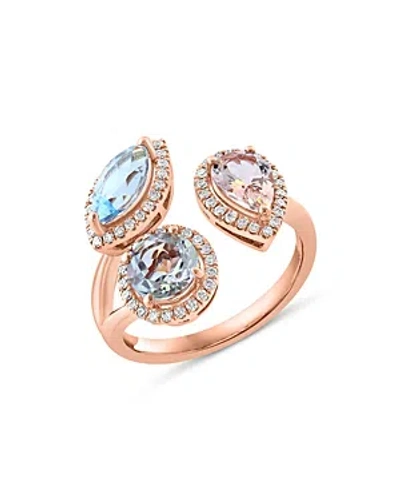 Bloomingdale's Prasiolite, Blue Topaz, Morganite, & Diamond Halo Cuff Ring In 14k Rose Gold In Pink