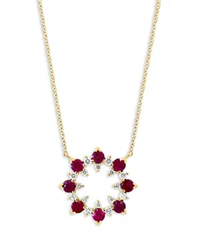 Bloomingdale's Ruby & Diamond Circle Pendant Necklace In 14k Yellow Gold, 18 In Pink/gold