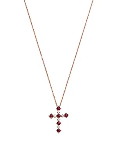 Bloomingdale's Ruby & Diamond Cross Pendant Necklace In 14k Rose Gold, 18 In Red/rose Gold