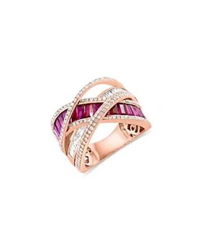 Bloomingdale's Ruby & Diamond Crossover Ring In 14k Rose Gold In Pink