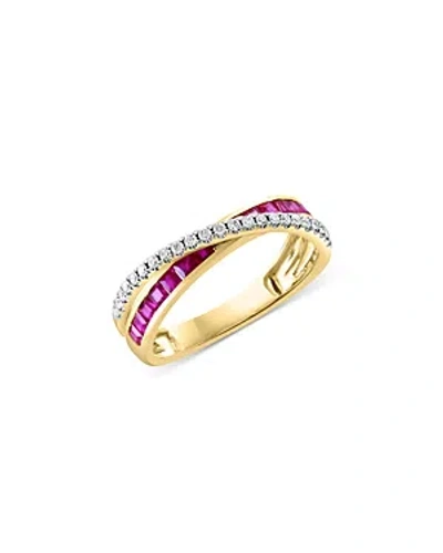 Bloomingdale's Ruby & Diamond Crossover Ring In 14k Yellow Gold In Pink/white