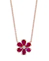 Bloomingdale's Ruby & Diamond Flower Necklace In 14k Rose Gold, 18 In Pink